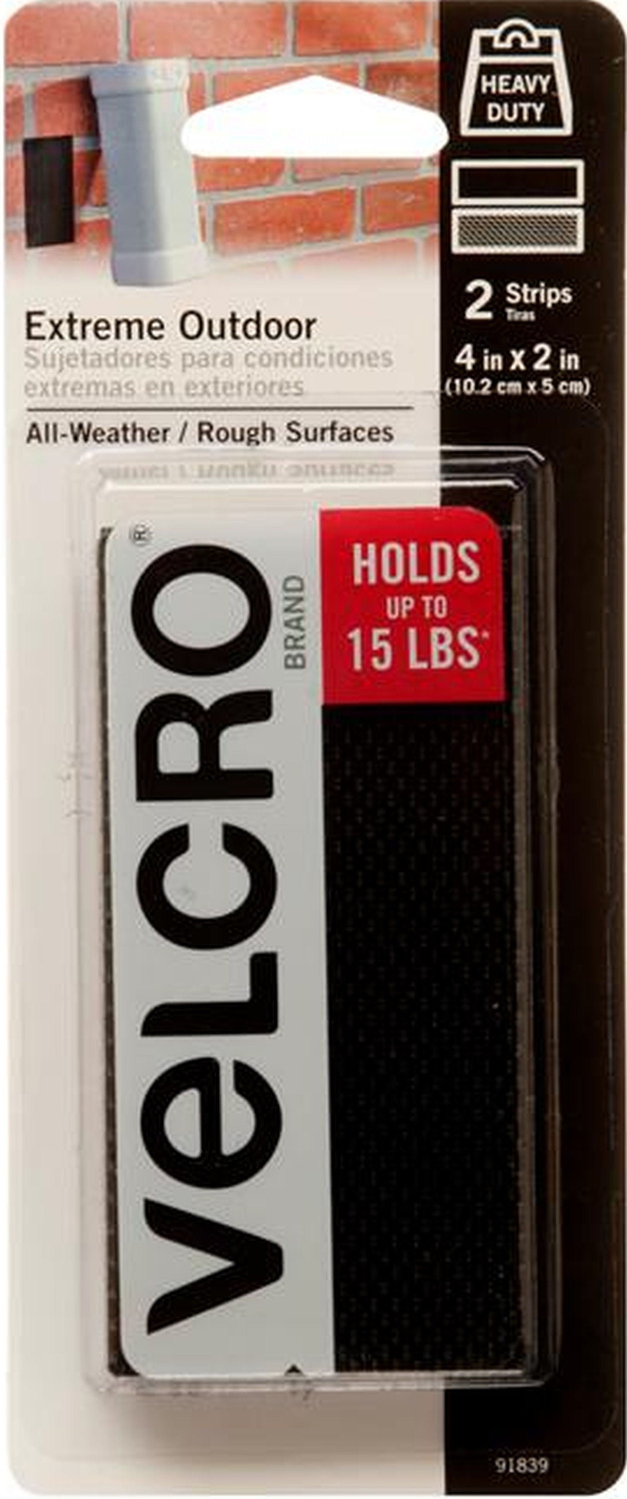 VELCRO Extreme Outdoor STRENGTH 15 Pound Capacity 2 Sets Adhesive Black  STRIPS 4 X 2 Peel and Stick 91839 