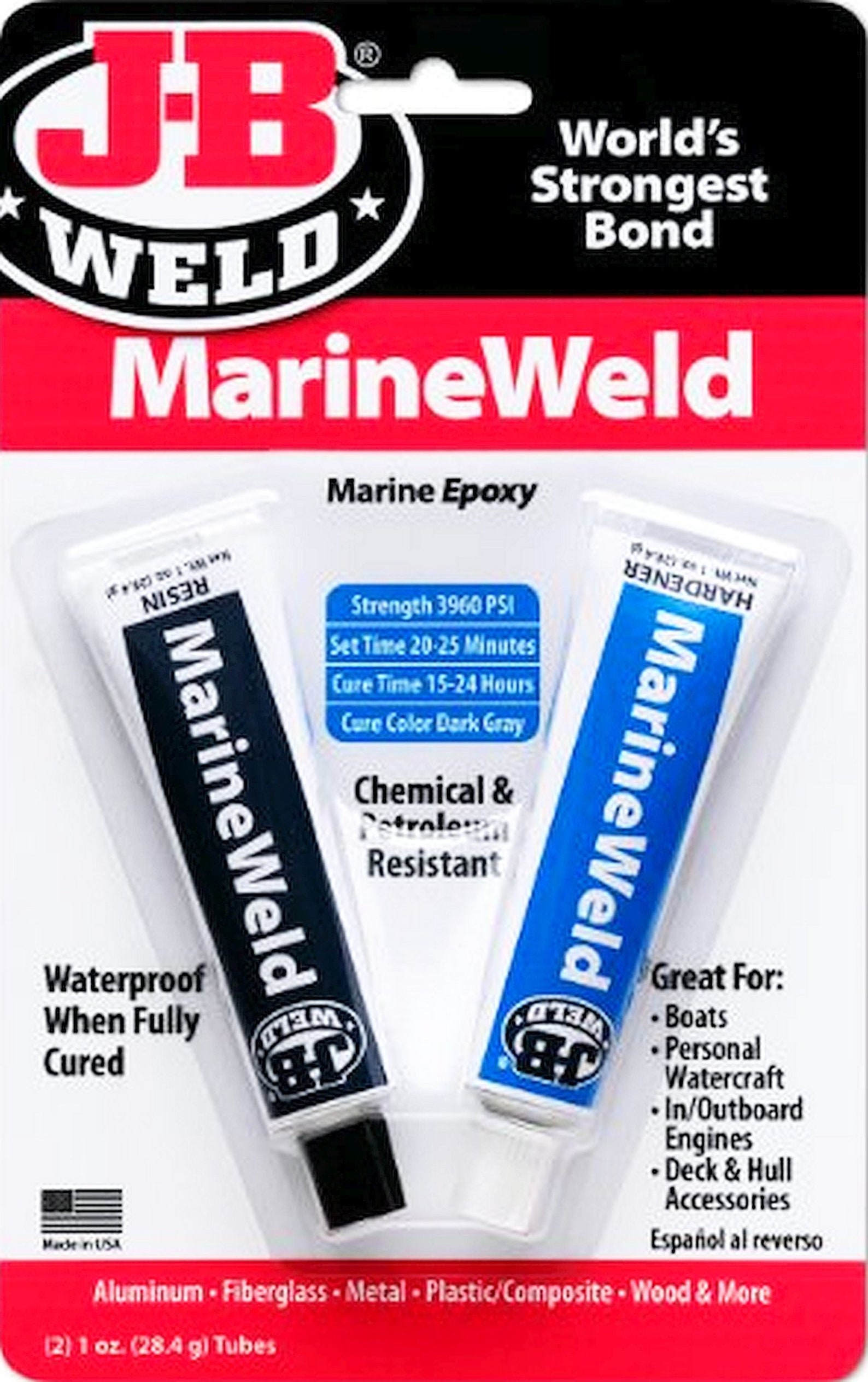 JB Weld Marineweld MARINE EPOXY 2 Part Glue Metal Fiberglass Wood