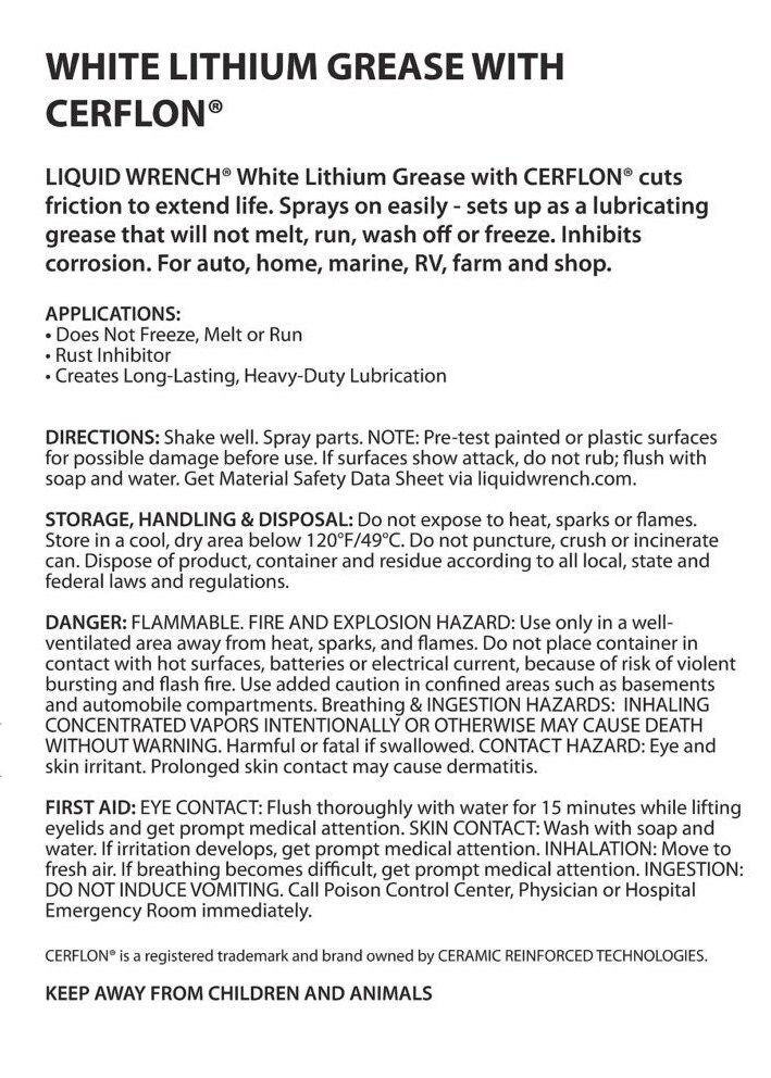 1 Can of White Lithium GREASE 10.25 Oz Aerosol Spray W/ Cerflon PTFE