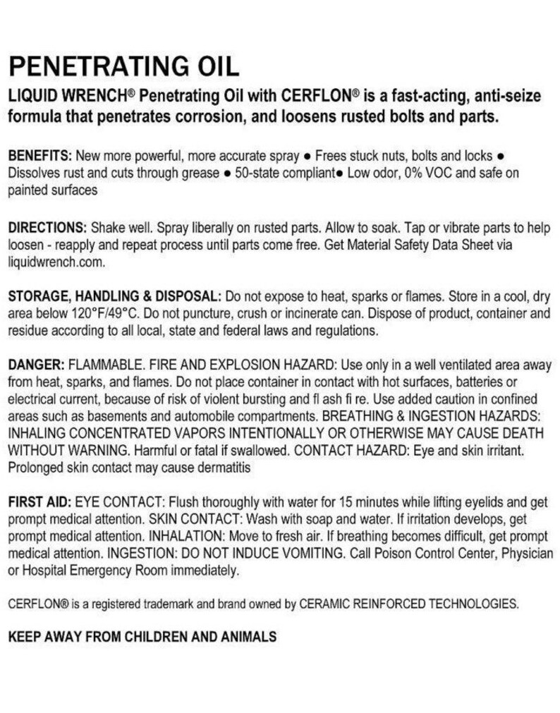 Liquid Wrench OIL Anti Seize 5.5 Oz Aerosol Spray Red Straw