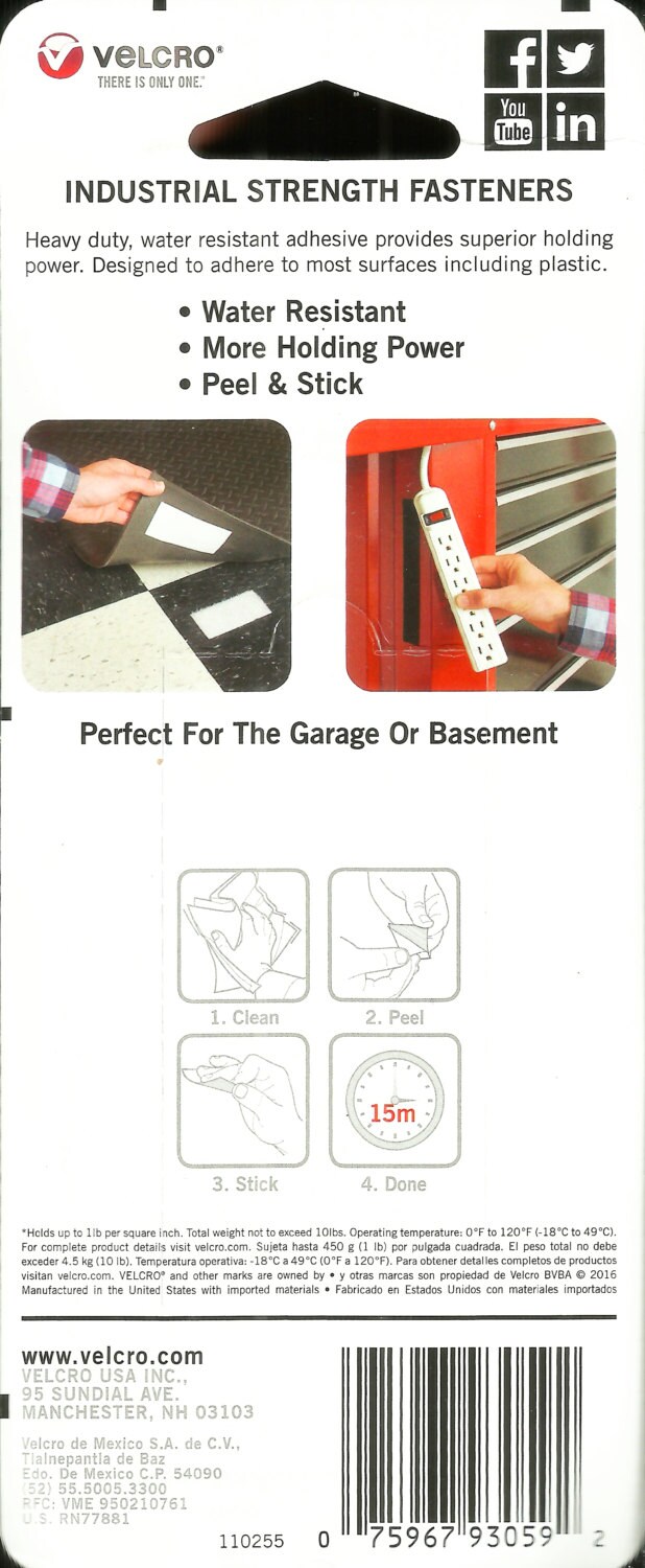 VELCRO Industrial Strength SQUARES 4 Heavy Duty Adhesive Back