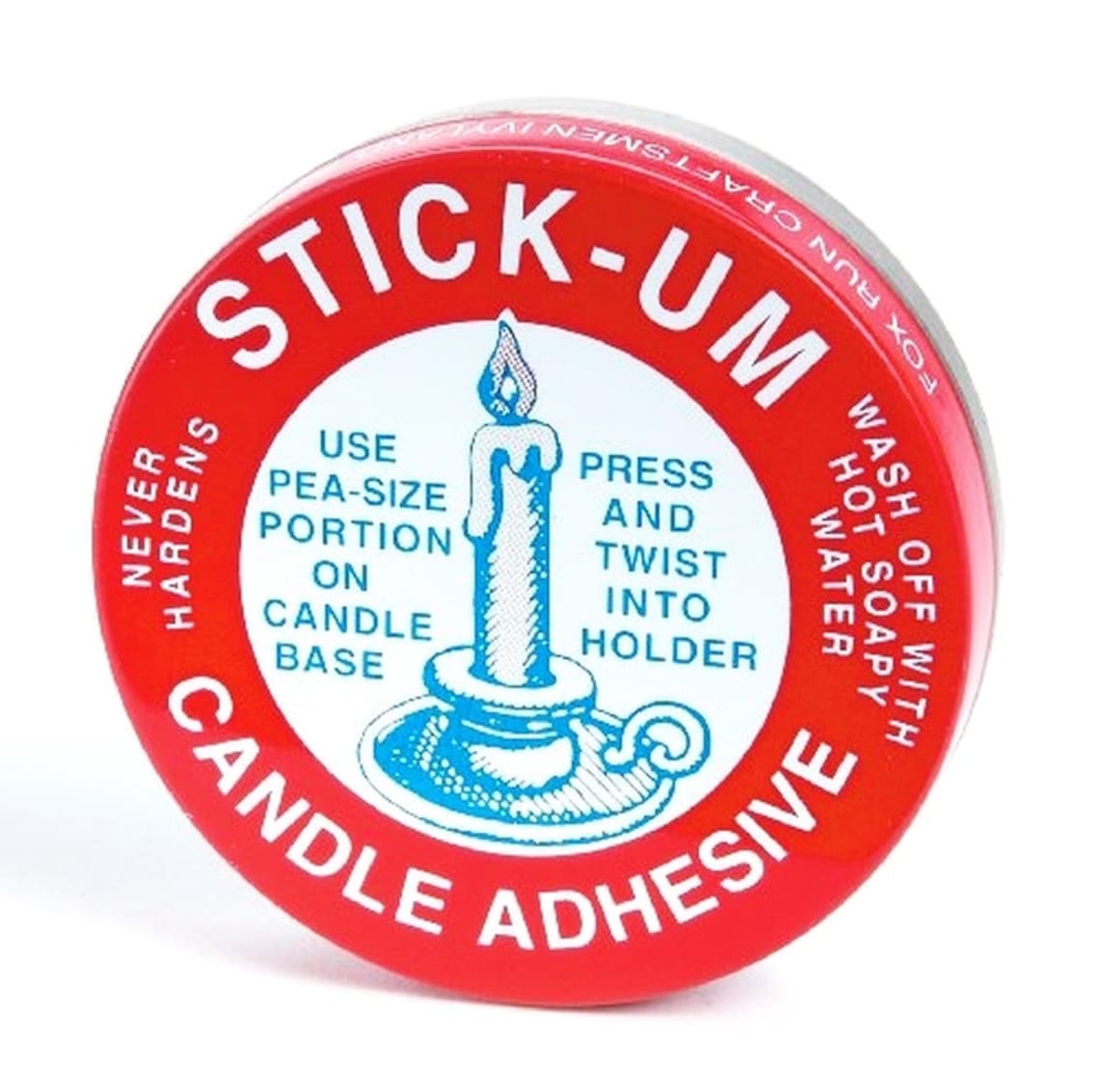 Genuine STICK UM Candle Stick Adhesive Glue 1/2 Ounce Round Metal Tin
