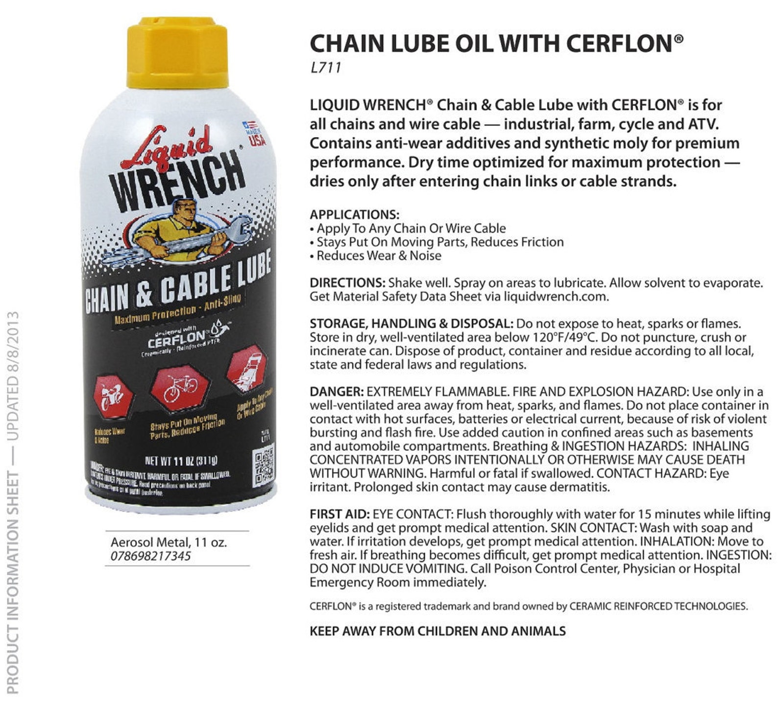 Liquid Wrench Chain & Cable LUBE OIL 11 oz Aerosol Spray Etsy