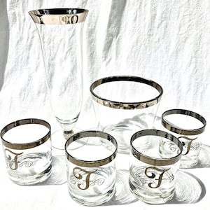 Rare Sets of MCM Dorothy Thorpe Style Monogrammed Rocks Glasses &#39;D&#39; &#39;F&#39; &#39;H&#39;&#39;N&#39;