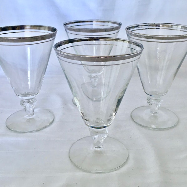 Set of Four Dorothy Thorpe Style Vintage Double Platinum Verge Lines Cocktail Iced Tea Water Goblet