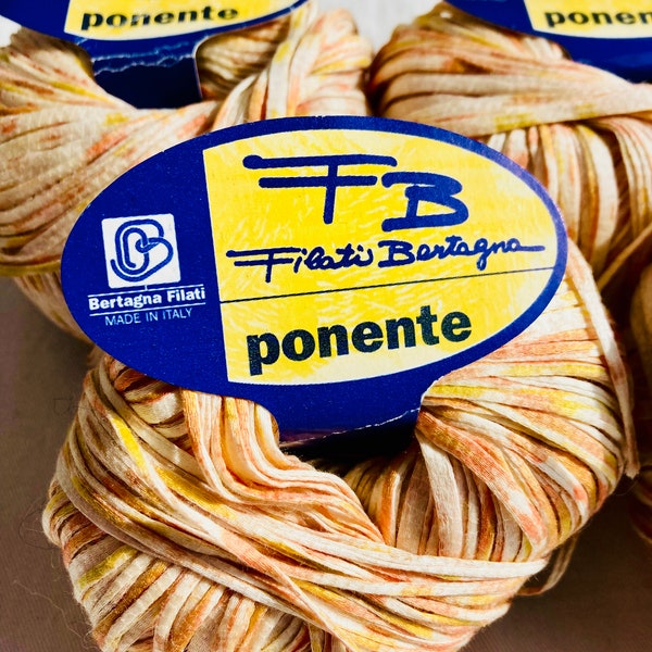 Extremely Rare Lot of Seven Ponente 100% Cotton Ribbon Yarn by Bertagna Filati Made in Italy