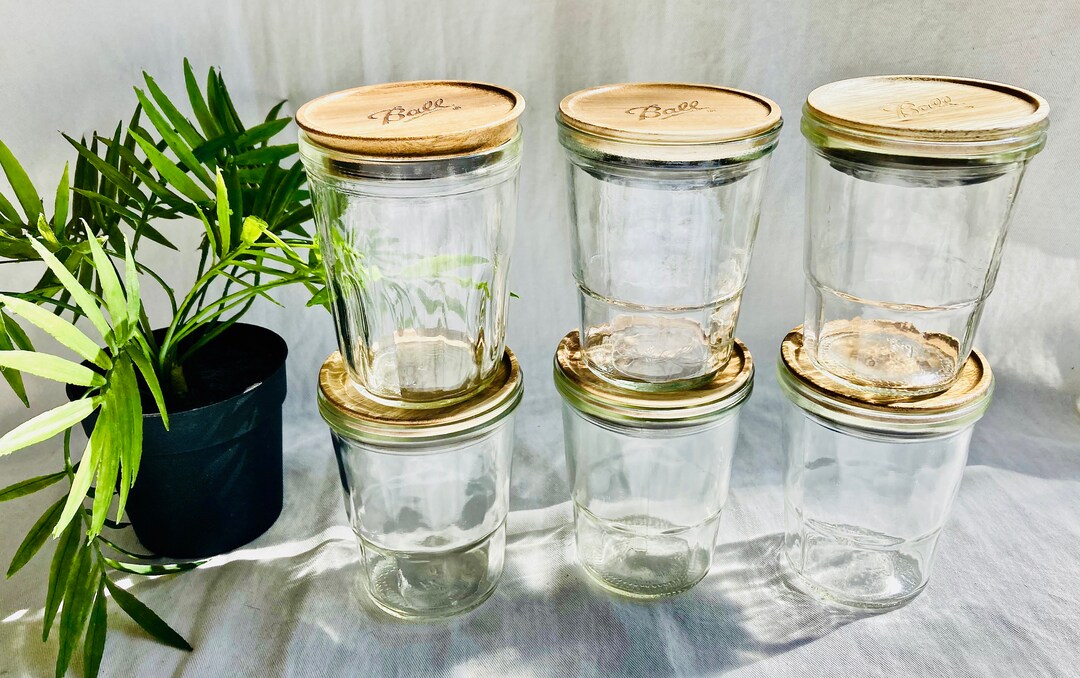 Vintage Ball Jelly Jars With Wood and Silicone Lids Etsy