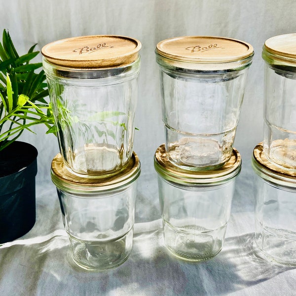 Vintage Ball Jelly Jars with Wood and Silicone Lids