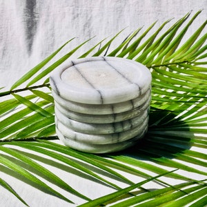 Extremely Rare and Unique Vintage White Marble Mortar Pestle Coasters and Chopping Block