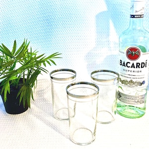 Mid Century Platinum Band Tumbler Juice High Ball Glasses Set of Three