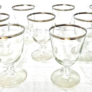 Gorgeous Dorothy Thorpe Style Platinum Rim Vintage Goblets Set of Six Dessert Compote Cocktail glasses