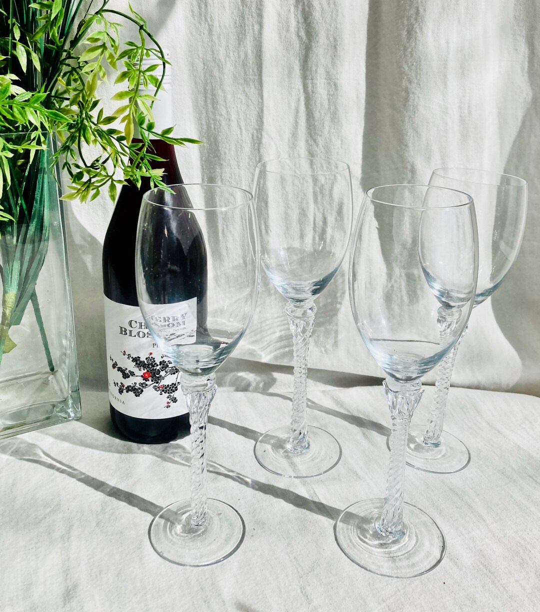 Unique Handblown Twisted Stem Wine Glasses Set of Four Etsy