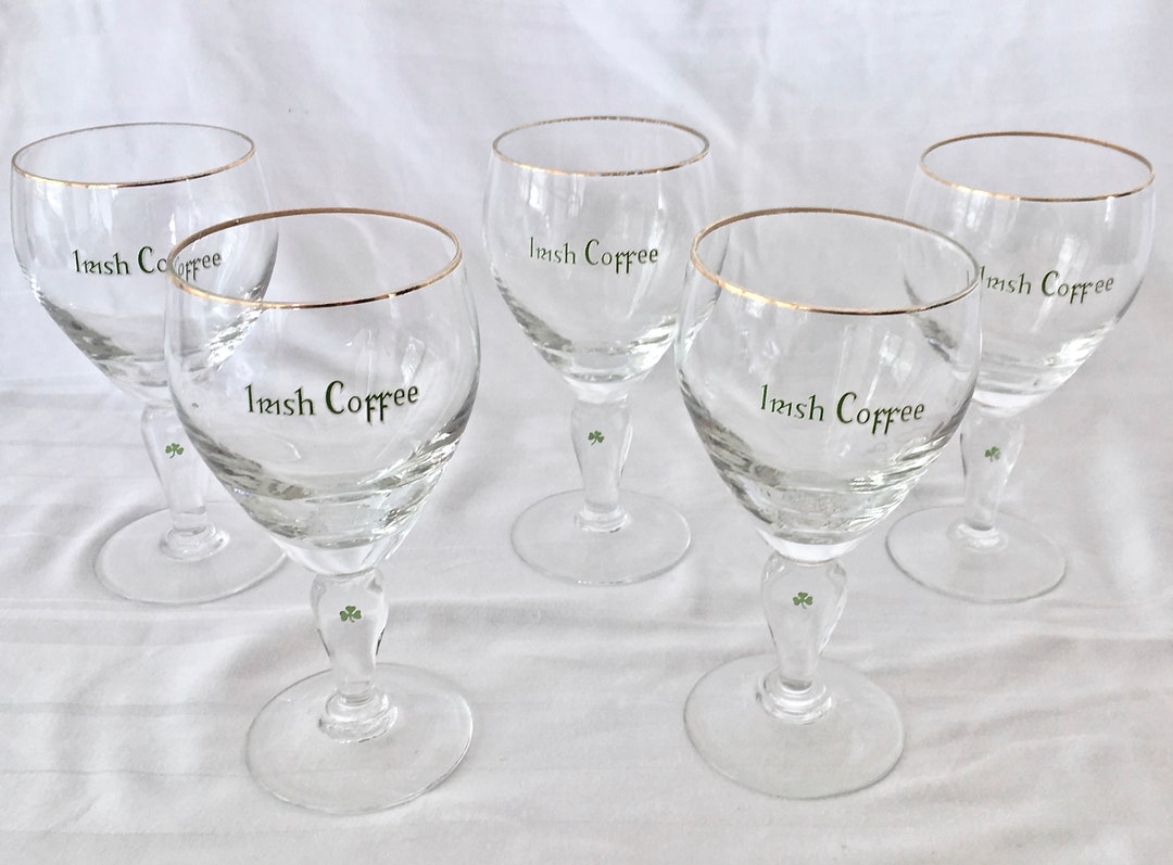 Charming Set of Four Irish Coffee Glasses With Shamrock Detail Etsy