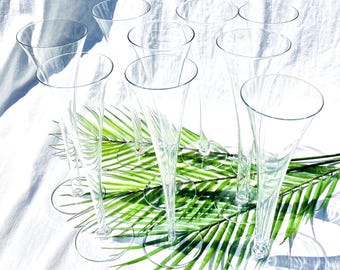 Vintage Hand Blown Glass Trumpet Champagne Flutes