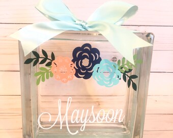 Personalized Girlie Piggy Bank, Kids Piggy Bank, Custom Piggy Bank, Flower Piggy Bank, Piggybank, Girlie Piggy Bank, Floral Nursery Decor
