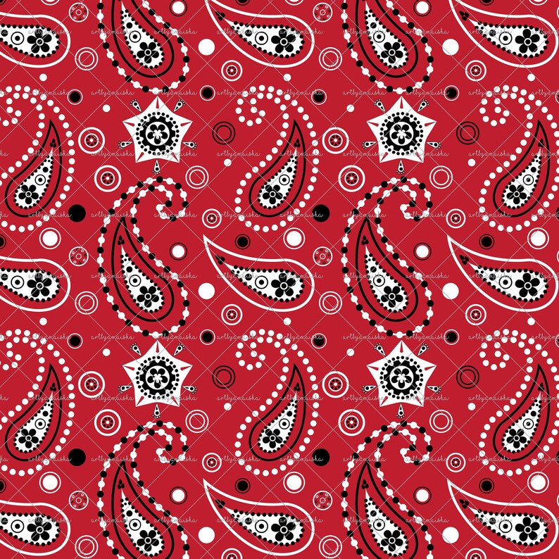2 Colors Seamless Red Bandana Paisley Pattern - Transparent Background ...
