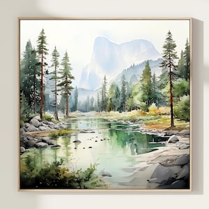 Yosemite National Park Watercolor Painting Art Print, Yosemite Wall Art, National Park Poster, USA National Park Wall Art, Home Decor Gift