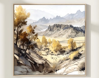Death Valley National Park Drawing Art Print: Minimalist Line Art