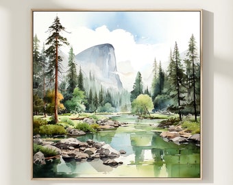 Yosemite National Park Watercolor Painting Art Print, Yosemite Wall Art, National Park Poster, USA National Park Wall Art, Home Decor Gift