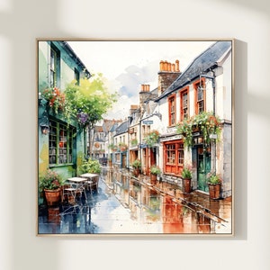 Westport al oeste de Irlanda, Westport Co Mayo, pintura irlandesa, arte de acuarela, impresión de paisaje urbano irlandés, arte mural de Quay Street