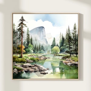 Yosemite National Park Watercolor Painting Art Print, Yosemite Wall Art, National Park Poster, USA National Park Wall Art, Home Decor Gift