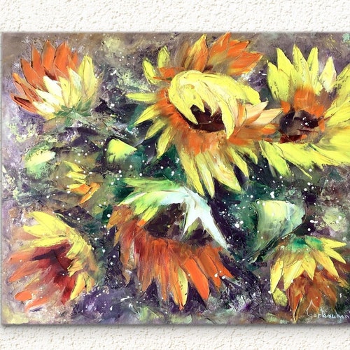 Original Sunflower shops Painting, Floral Oil Painting by Tetiana