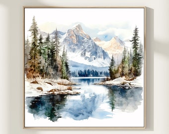 Winter Mountain Landscape Watercolor Painting Art Print