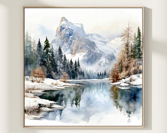 Art mural neutre de paysage de montagne d’hiver