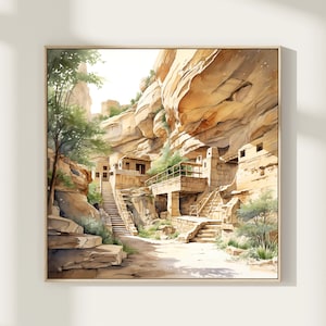 Park Narodowy Mesa Verde, akwarela, wydruk artystyczny, plakat akwarelowy z podróży, Park Narodowy Mesa Verde, wydruk, sztuka do salonu, prezent do domu. MV