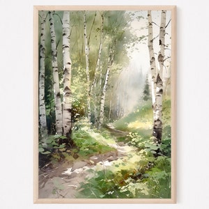 Watercolor birch tree painting art print