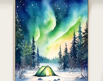 Plakat z Parku Narodowego Voyageurs, grafika ścienna z zorzą polarną, żywy wydruk podróżniczy, wystrój natury w Minnesocie, prezent dla Parku Narodowego