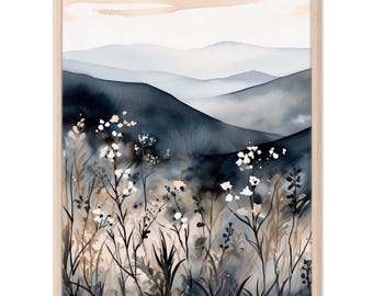 Blue Ridge Mountains Watercolor North Carolina Landscape Wildflowers Painting Art Print Appalachian Highlands Artwork Nature Wall Art Poster