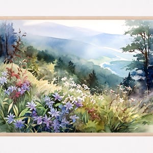 Blue Ridge Mountain Painting Blue Ridge Parkway Watercolor Art Print North Carolina Landscape Wall Art Mountains Forest Artwork Gift Ideas