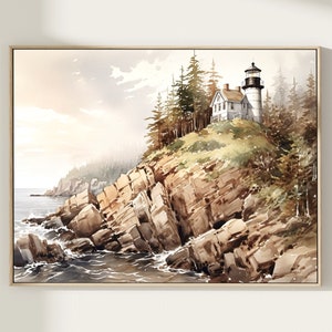 Acadia National Park Print, Maine Watercolor Art Decor, National Park Poster, Acadia Watercolor Wall Art, Bass Harbor Head Light Station