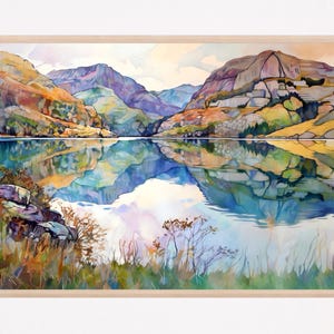 Loch Morar lake print, Highlands in the British Isles watercolor painting poster, Scotland travel wall art