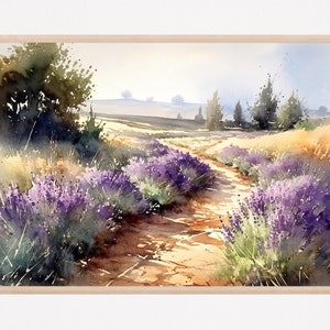 Provence Wall Art Lavender Field, Print Rustic Farmhouse, Landscape Wall  Art, Lavender Watercolor Print, French Country Decor, Gift