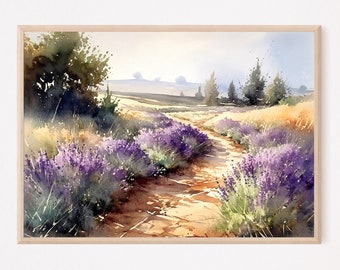 Provence Wall Art Lavender Field, Print Rustic Farmhouse, Landscape Wall  Art, Lavender Watercolor Print, French Country Decor, Gift