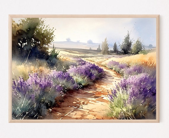Provence Wall Art Lavender Field, Print Rustic Farmhouse, Landscape Wall  Art, Lavender Watercolor Print, French Country Decor, Gift