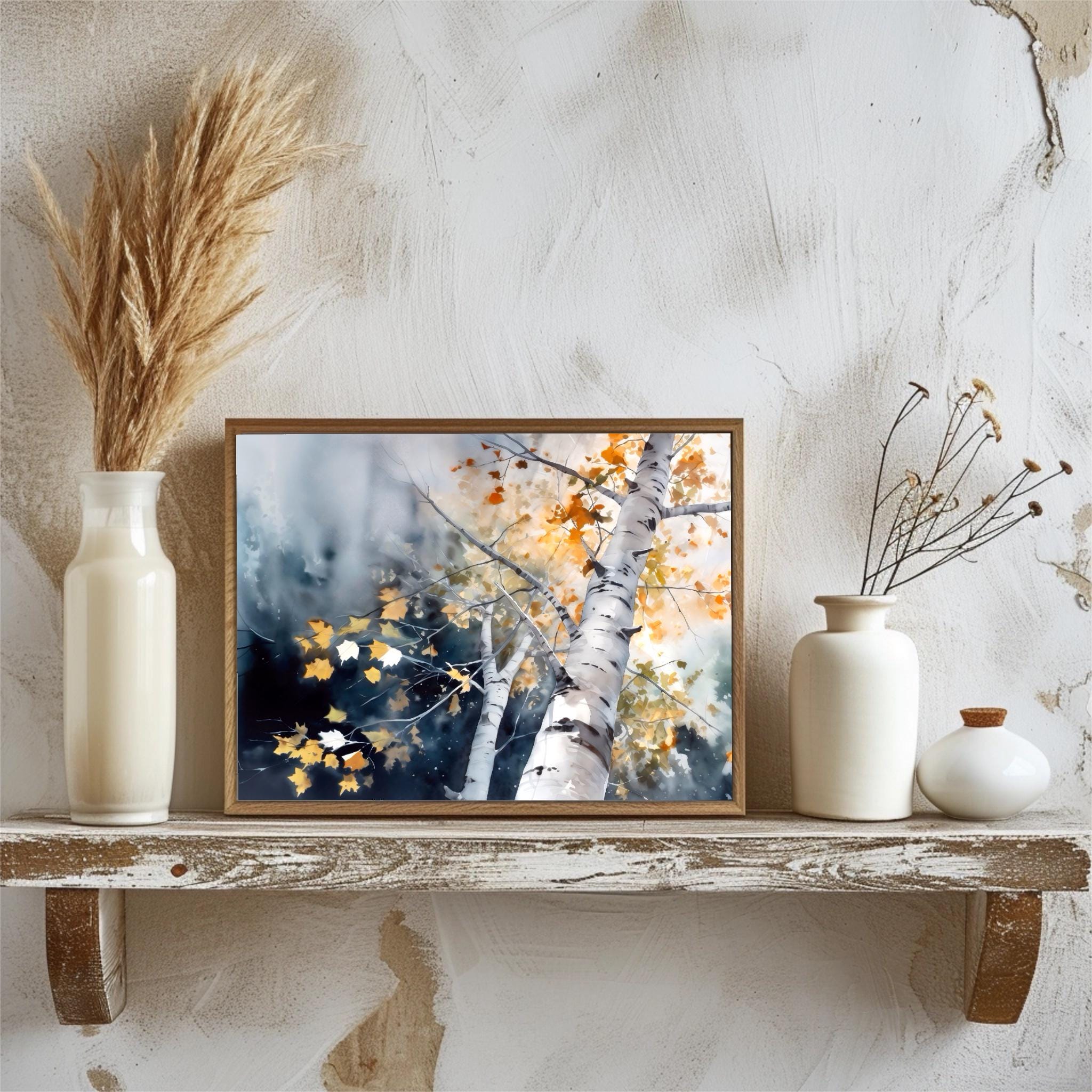 Autumn Birch Trees Watercolor Painting Print, Fall Forest Wall Art ...