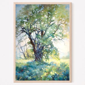 Oak Tree Painting Watercolor Landscape Old Oak Tree Art Print Large Wall Art Rustic Home Decor Gift Art Trees Artwork