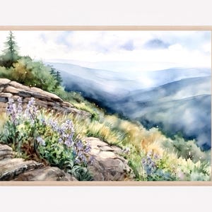 Majestic Mountain Landscape Poster with Wildflowers - Nature Wall Art for Living Room