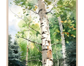 Colorado Aspen Wall Decor – Watercolor Forest Artwork