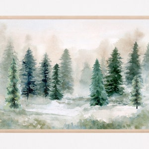 Large watercolor art print, Pine forest print, Abstract landscape watercolor art print, Pine trees art, Green forest art, Green wall art