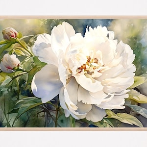 White Peony Painting Flowers Watercolor Floral Wall Art Botanical Art Print Garden Flowers Poster Home Decor Gift Art