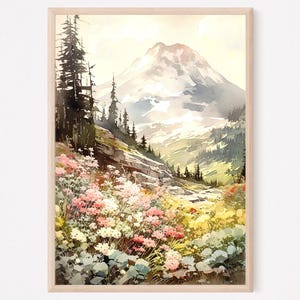 Impression d'art aquarelle du mont Rainier, impression du parc national, aquarelle de voyage, impression du mont Rainier, cadeau de décoration intérieure