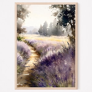 Französisches Landgemälde, Lavendelfeld Druck, Sonnenaufgang in der Provence, Frankreich Kunstwerk, Provence Wandkunst, Lavendel Wandkunst, Provence Poster