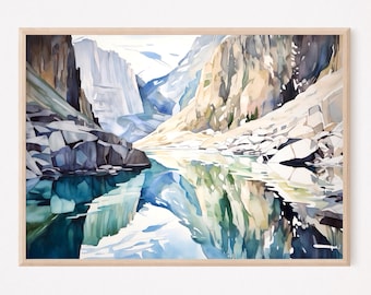印刷可能なミスティック・グレイシャー湖の絵画、グレイシャー国立公園