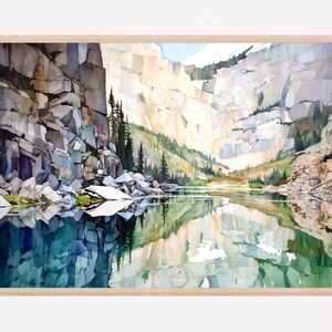 Glacier National Park Print, Iceberg Lake Montana Watercolor Painting Art Poster, Mountain Landscape Wall Art, Farmhouse Decor, Gift Ideas
