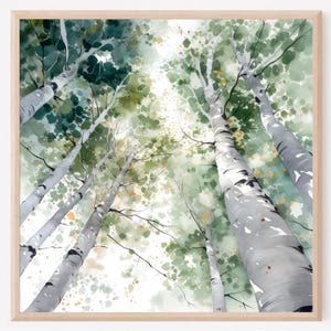 Trees Watercolor Painting Art Print, Rustic Country Wall Decor