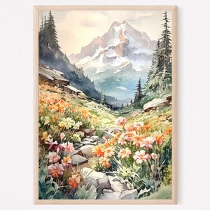 Impression d'art aquarelle du mont Rainier, impression du parc national, aquarelle de voyage, impression du mont Rainier, cadeau de décoration intérieure
